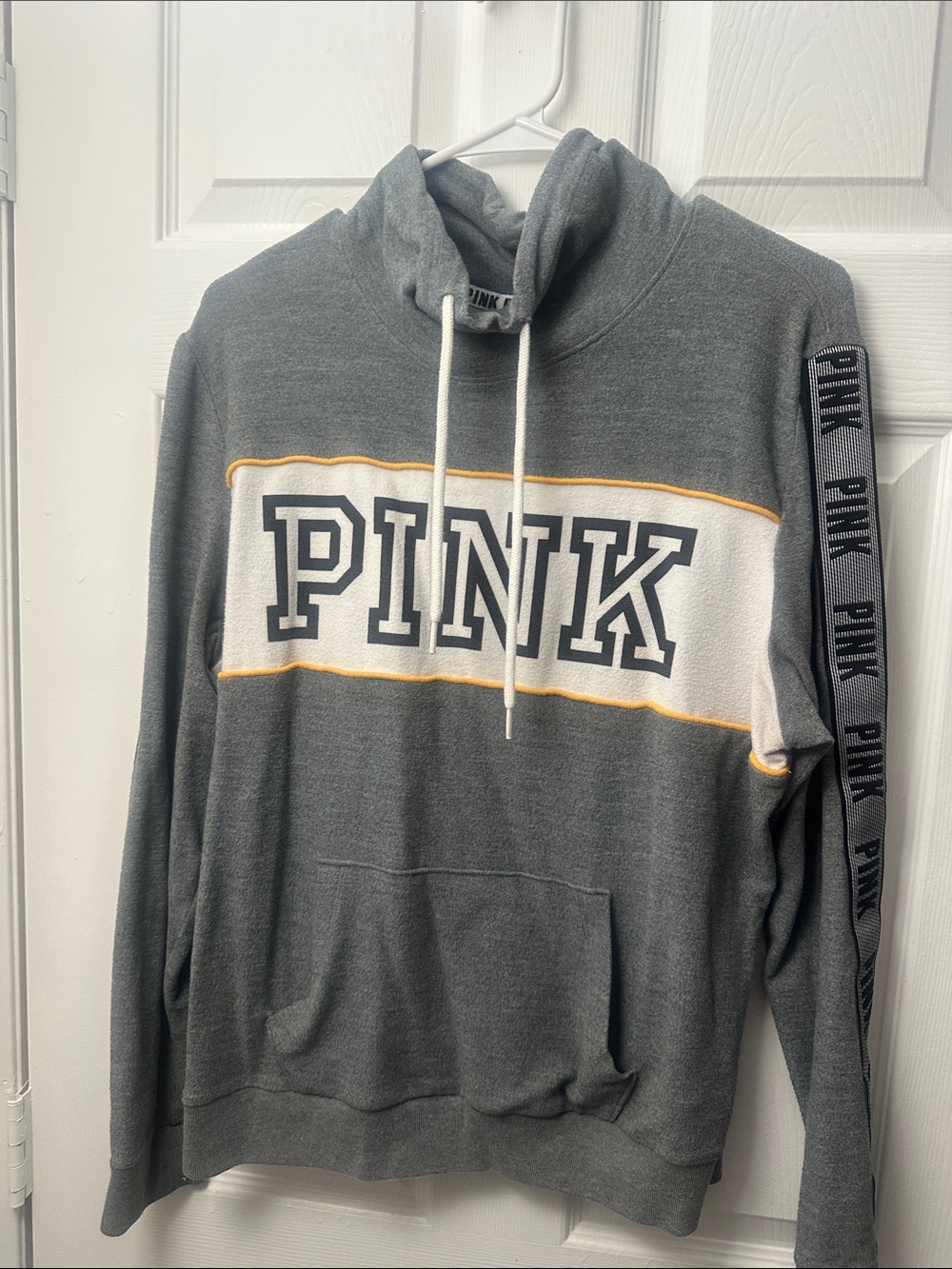 PINK Victoria's Secret Men's Gray Pullover Hoodie with White Chest Panel